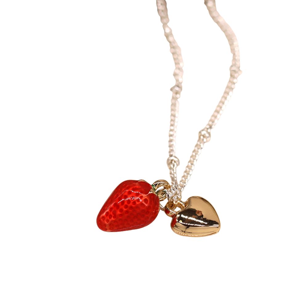 POM Silver Plated Strawberry & Heart Necklace
