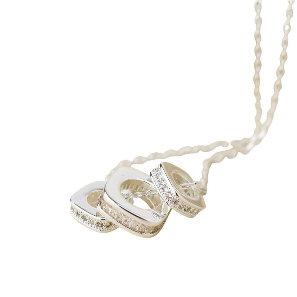 POM Simple Crystal Square Rings Necklace - SIlver