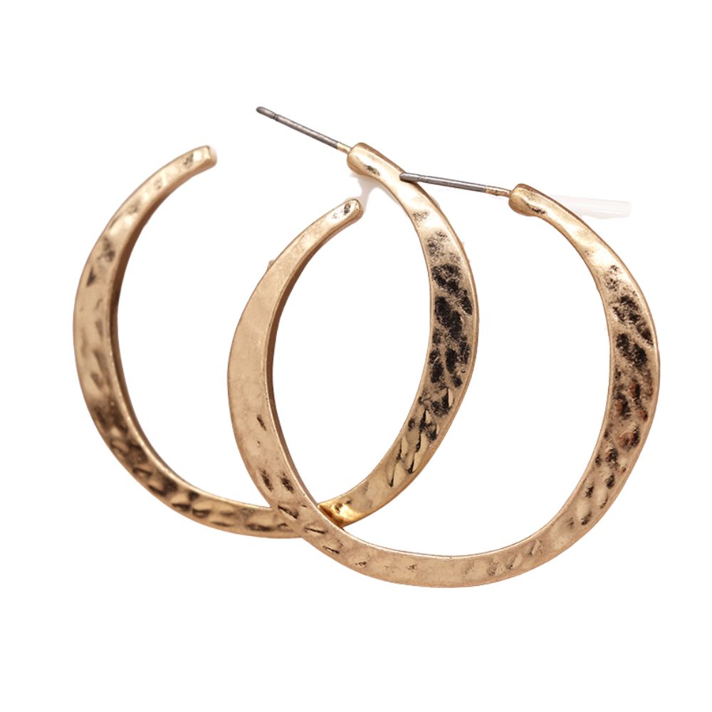 POM Worn Hammered Hoop Earrings - Gold
