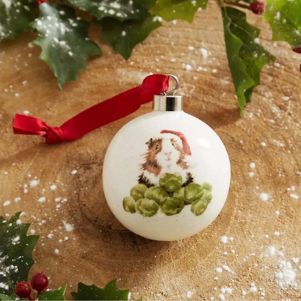 Portmeirion Wrendale Guinea Pig & Sprouts Christmas Bauble