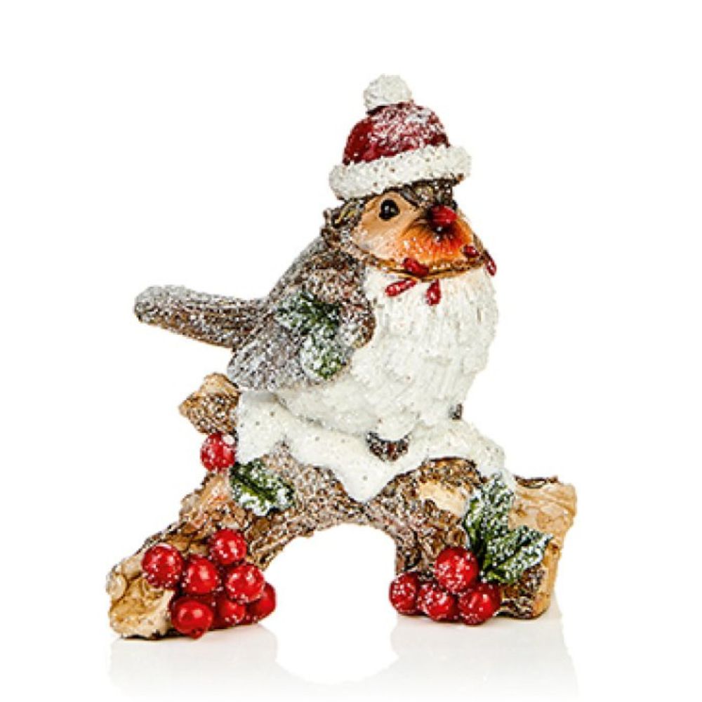 Premier Decorations 12cm Polyresin Snowy Robin Ornament