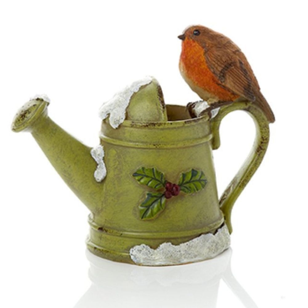 Premier Decorations 17cm Polyresin Robin On Watering Can
