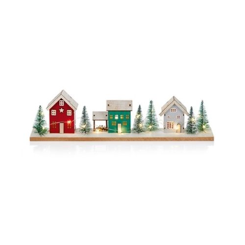 Premier Decorations 40cm Battery Operated Lit Wooden Houses Scene