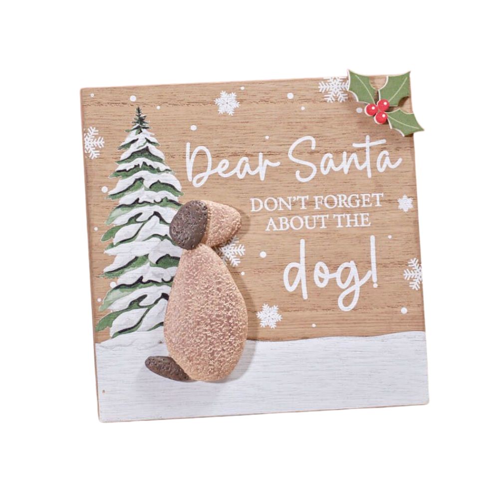 Richard Langs Christmas Festive Pebble Dog Wooden Easel Plaque