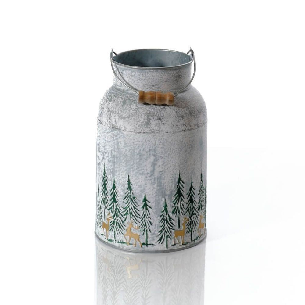 Richard Langs Frosted Milk Can With Embossed Forest Ornament