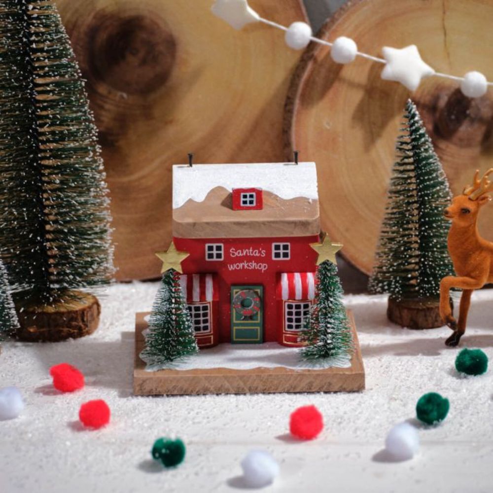 Richard Langs Christmas Wonderland Santa's Toyshop Wooden Block Ornament
