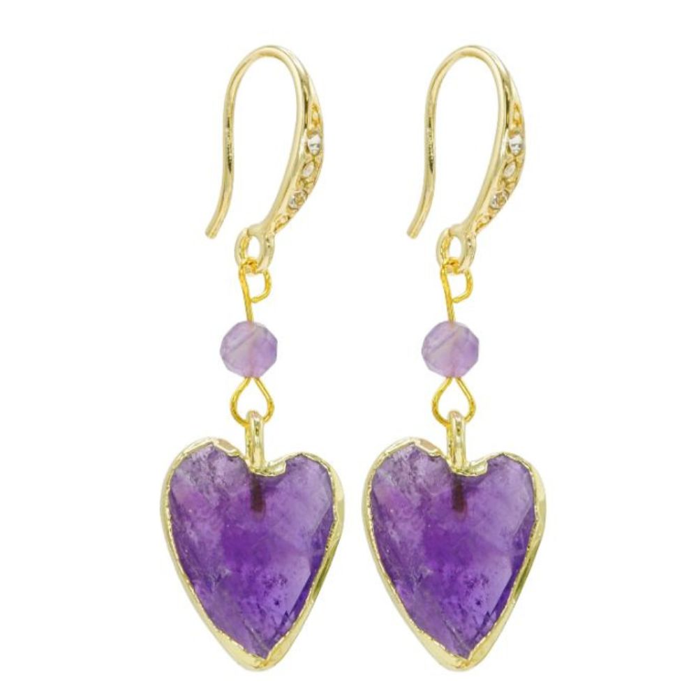 Rosie Fox Amethyst Gemstone Heart and Gold Crystal Earrings