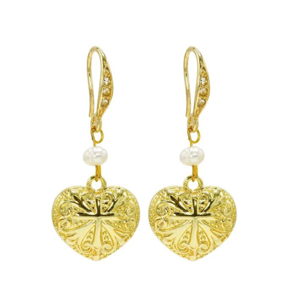 Rosie Fox Gold Hearts and Freshwater Pearls Crystal Earrings