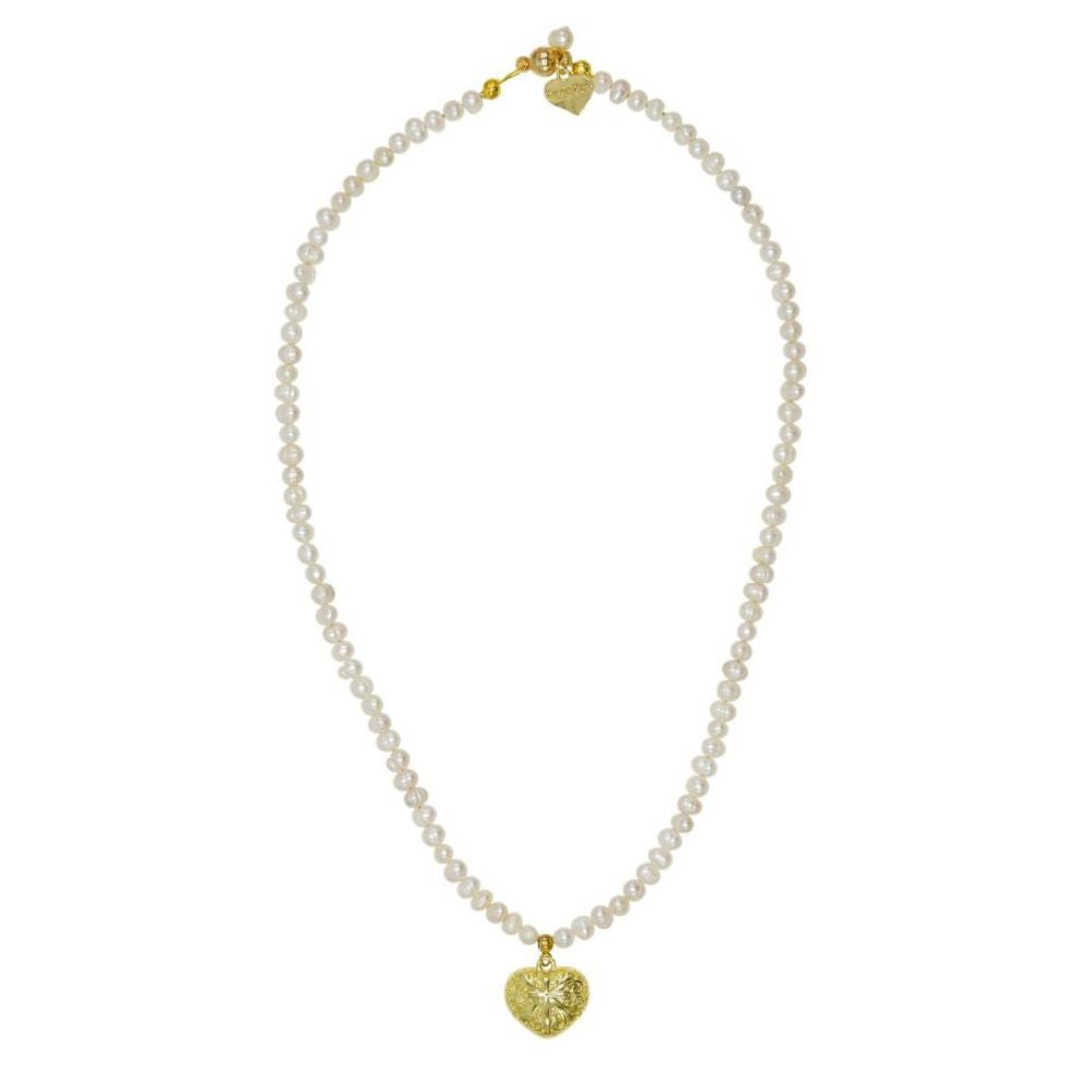 Rosie Fox Gold Heart and Freshwater Pearl Necklace