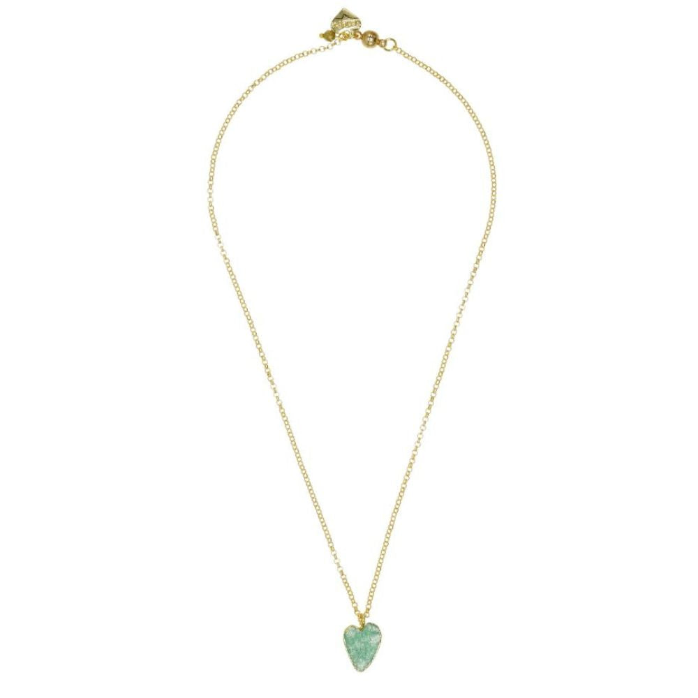 Rosie Fox Gold Green Agate Gemstone Heart and Pyrite Chain Necklace