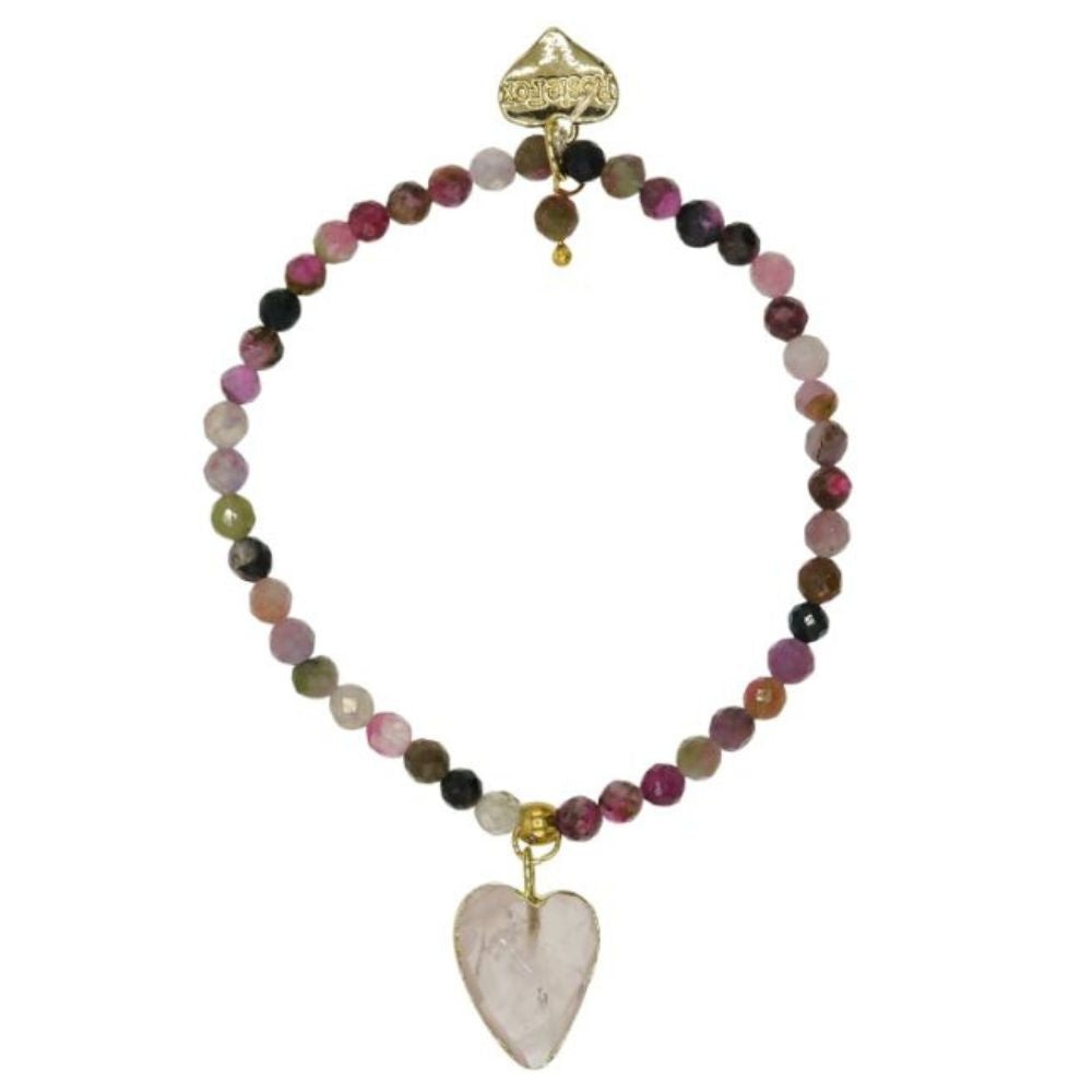 Rosie Fox Rose Quartz Gemstone Heart and Tourmaline Gemstone Bracelet
