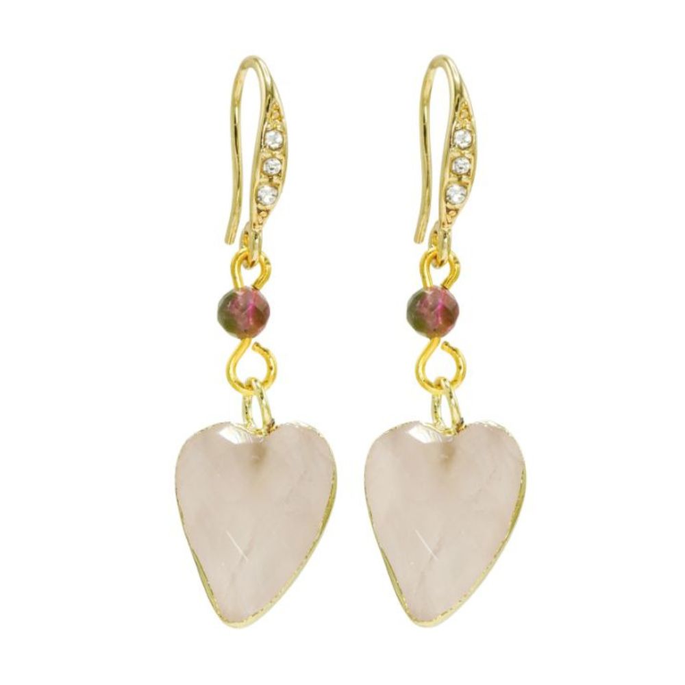Rosie Fox Rose Quartz Gemstone Heart and Tourmaline Gemstone Crystal Earrings