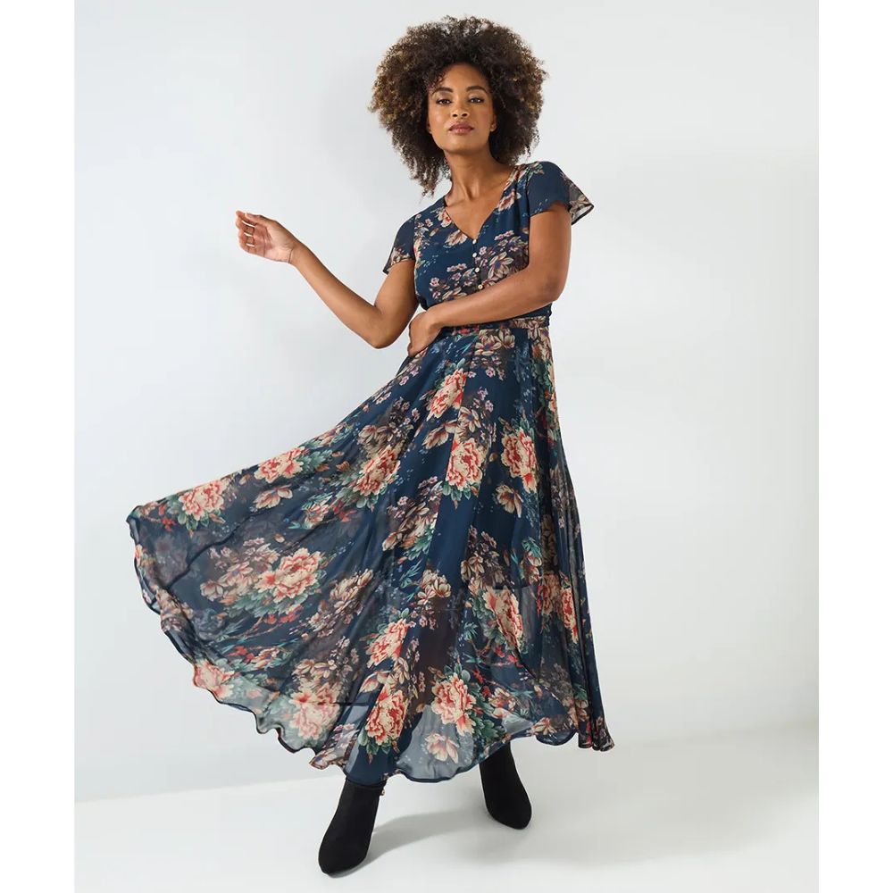 Joe Browns Rowena Floral Georgette Dress - Blue