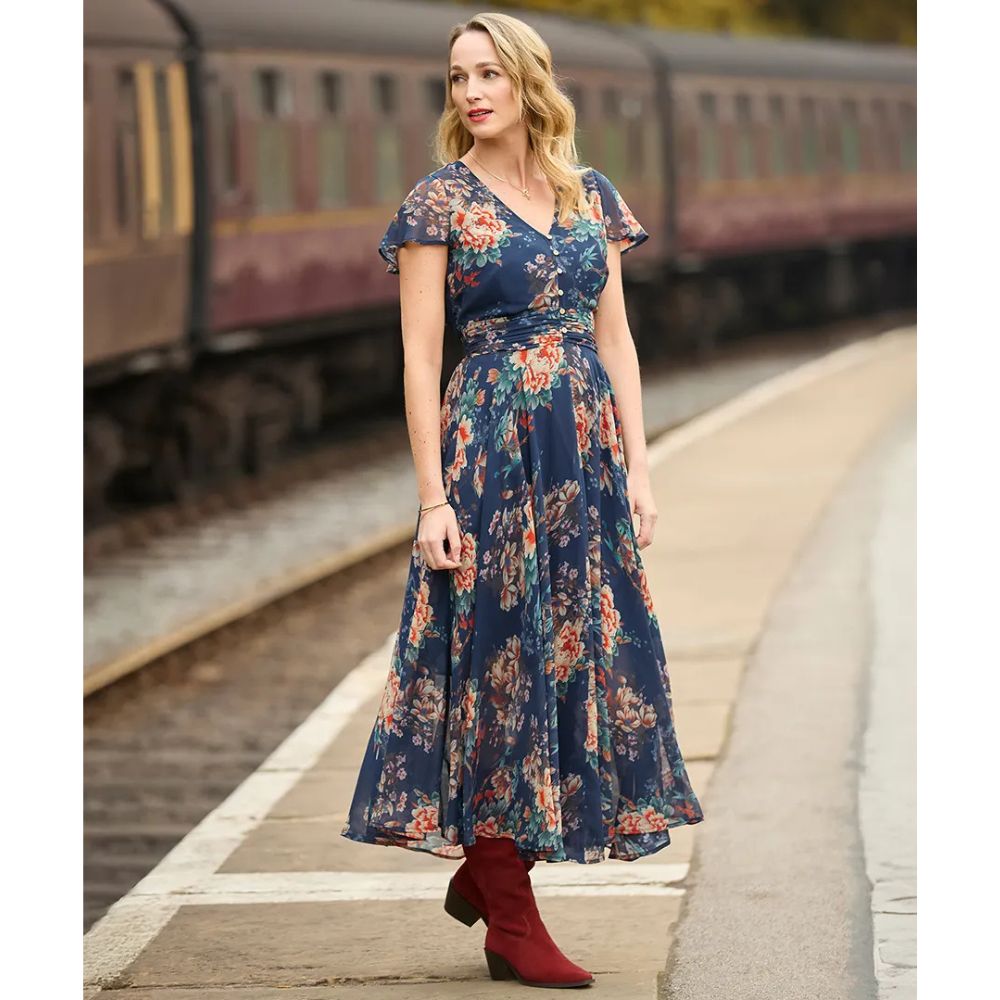 Joe Browns Rowena Floral Georgette Dress - Blue