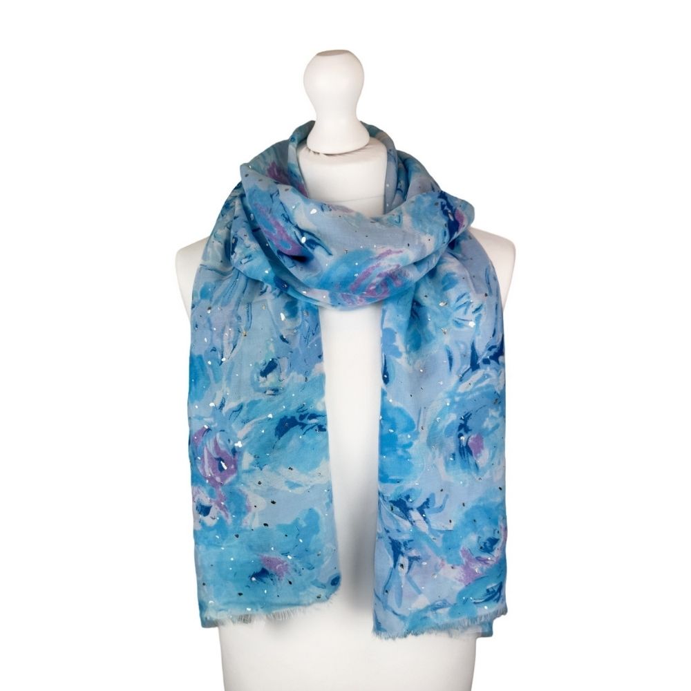 SH Sales Flower Silver Splash Print Summer Scarf