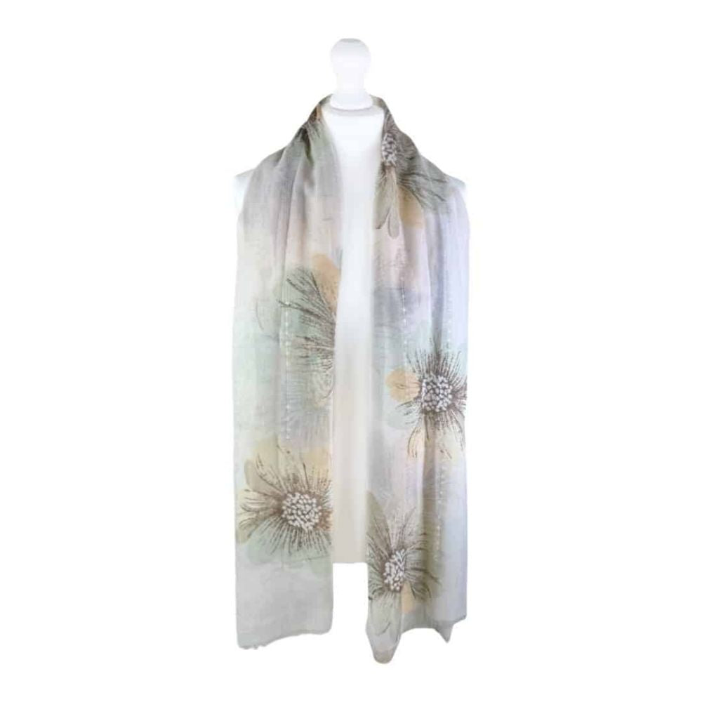 SH Sales Flowers With Sequin Detailing Summer Scarf - White