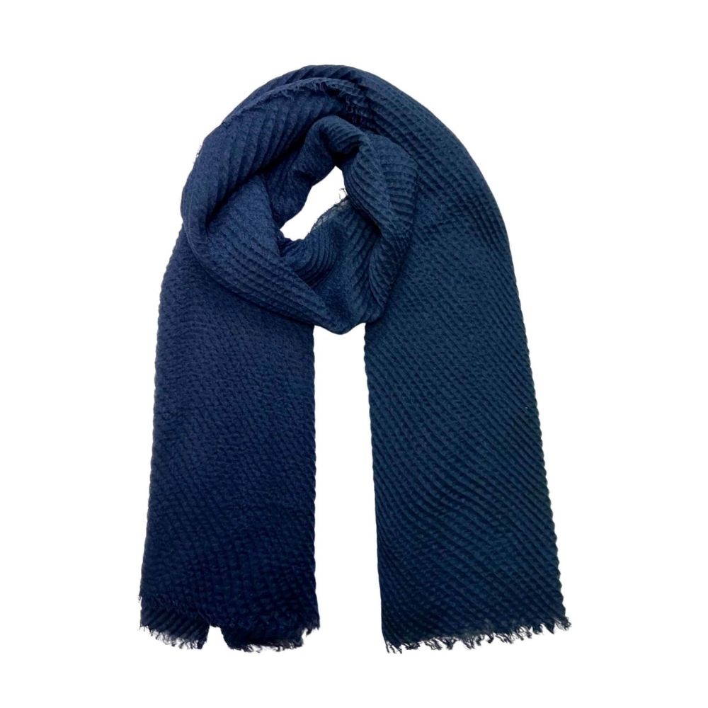 SH Sales Plain Crinkle Effect Scarf - Navy