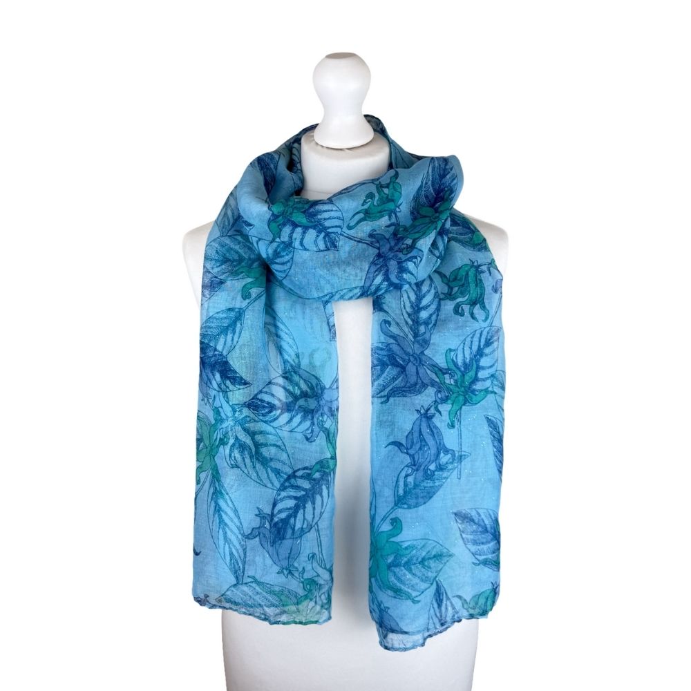 SH Sales Hibiscus Leaf Print Summer Scarf - Blue