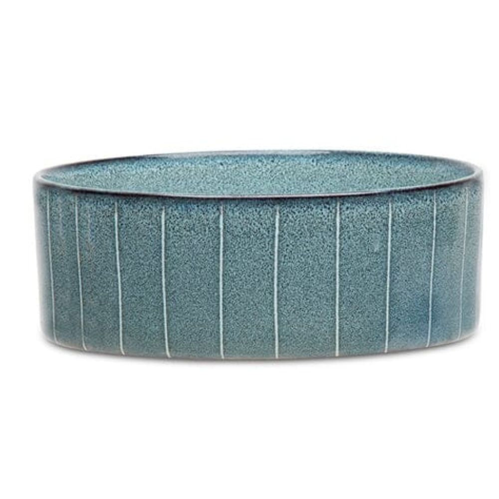 Scruffs 19cm Reactive Glaze Food/Water Bowel - Pinstripe Grey