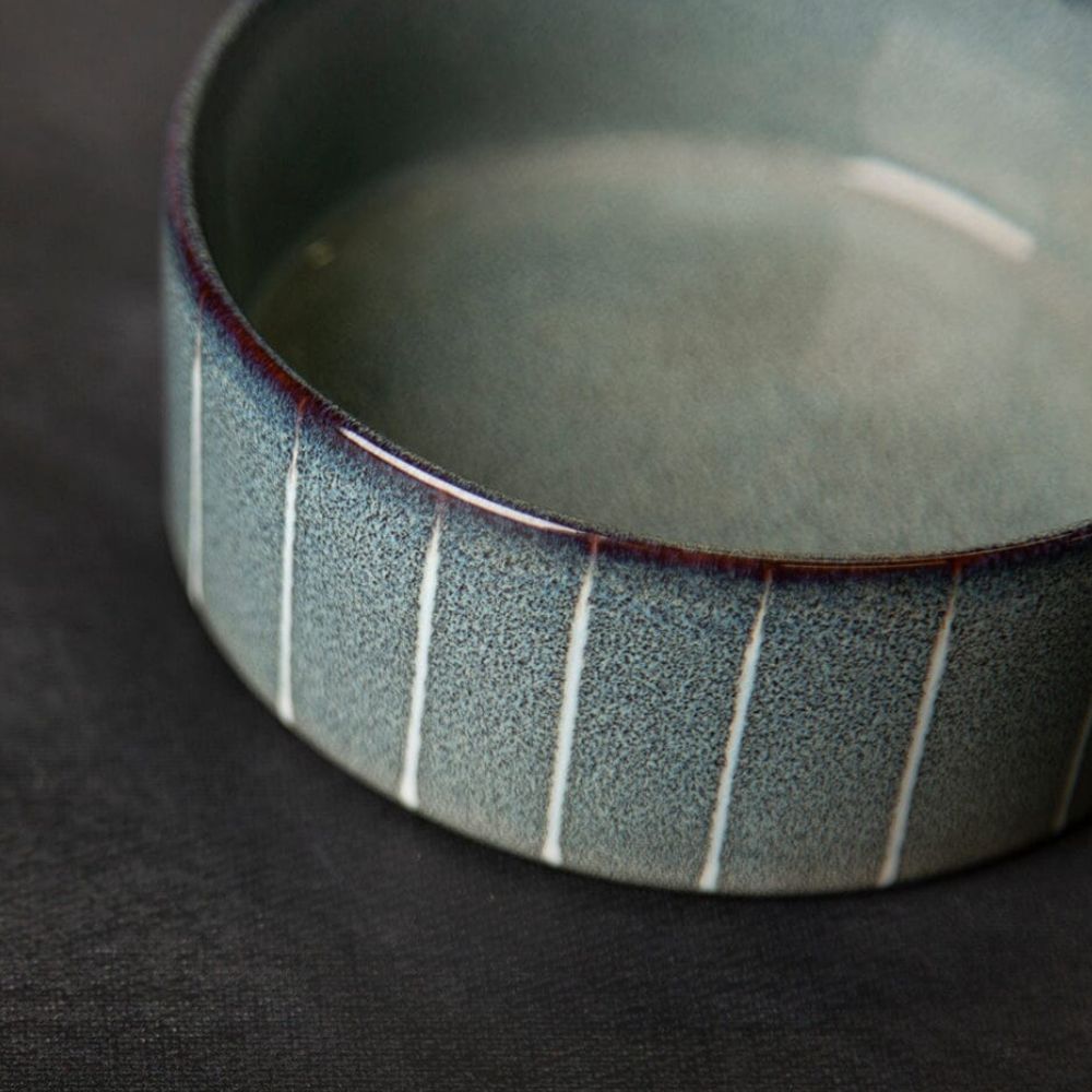 Scruffs 19cm Reactive Glaze Food/Water Bowel - Pinstripe Grey