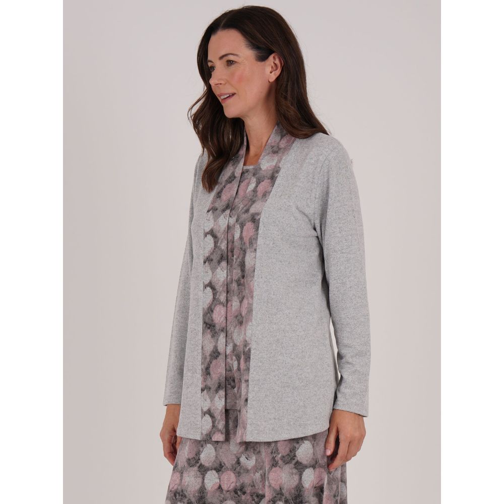 TIGI Blur Dot Mock Cardigan Top - Grey