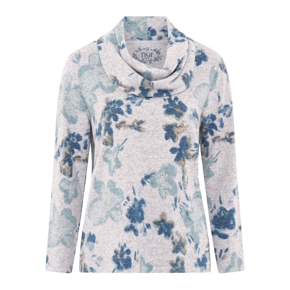 TIGI Fade Floral Cowl Neck Top - Grey