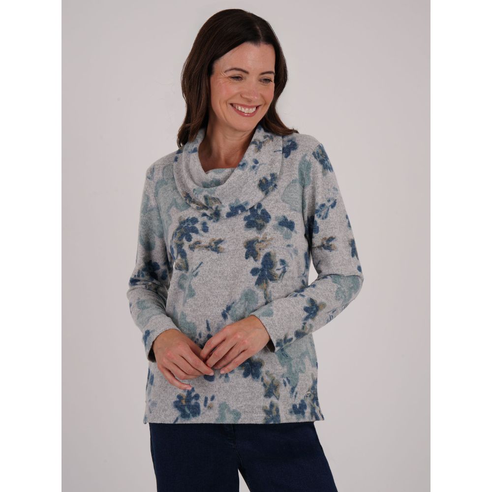 TIGI Fade Floral Cowl Neck Top - Grey