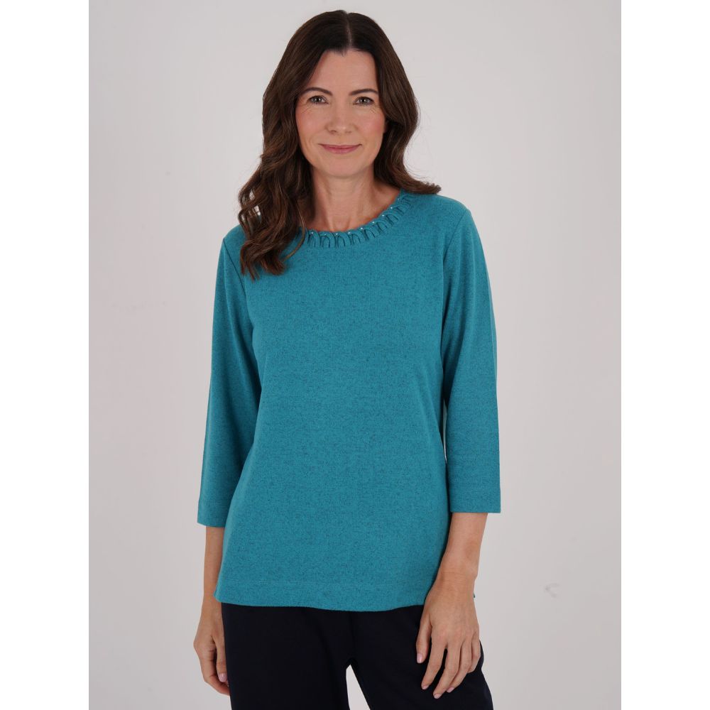 TIGI Looped Neck Detail Long Sleeve Top - Azure