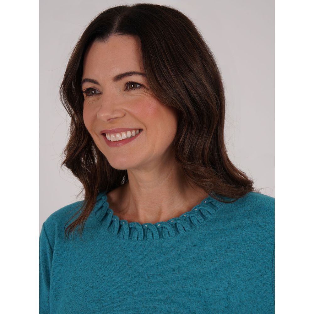 TIGI Looped Neck Detail Long Sleeve Top - Azure