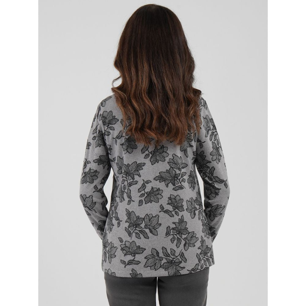 TIGI Asymmetric Button Floral Top - Grey
