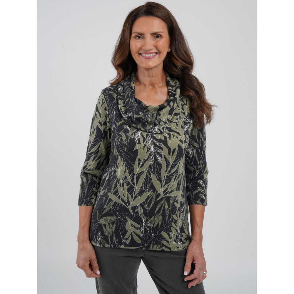 TIGI Dark Jungle Leaf Print Top - Charcoal