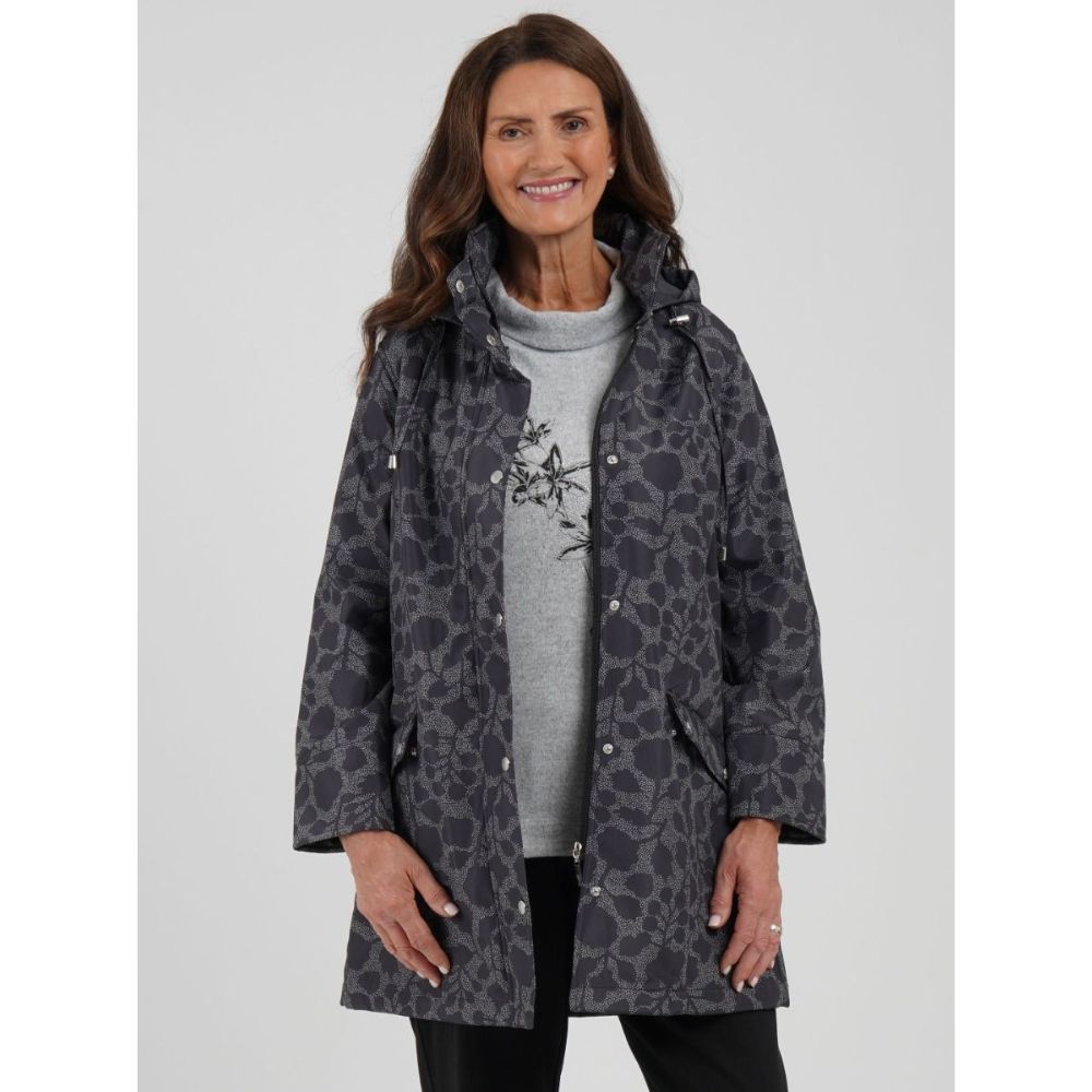 TIGI Floral Print Coat - Charcoal