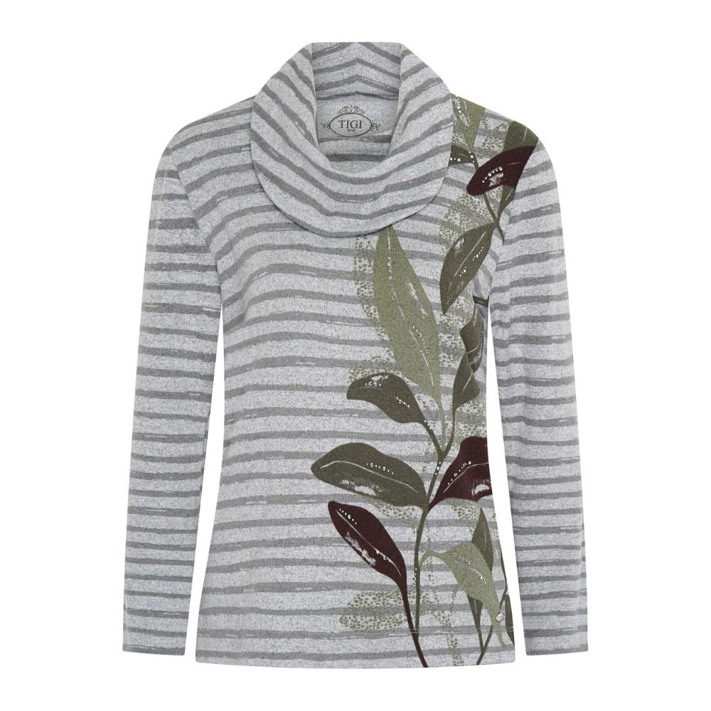 TIGI Leaf & Stripes Long Sleeved Top - Grey