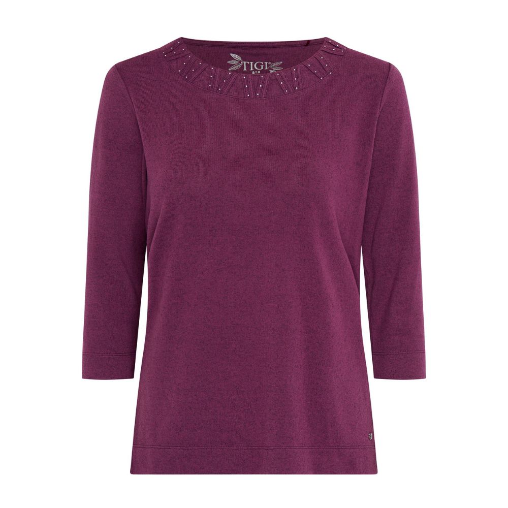TIGI Zig-Zag Diamante Neckline Top - Purple