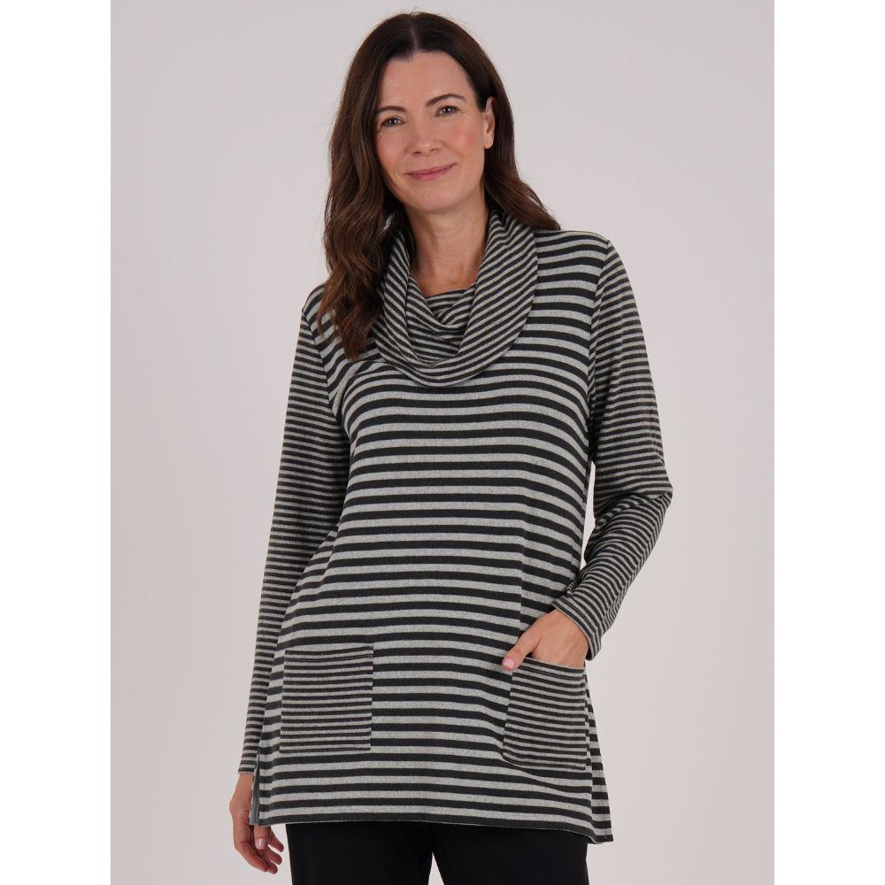 TIGI Contrast Stripe Tunic Long Sleeve Top - Mint Green