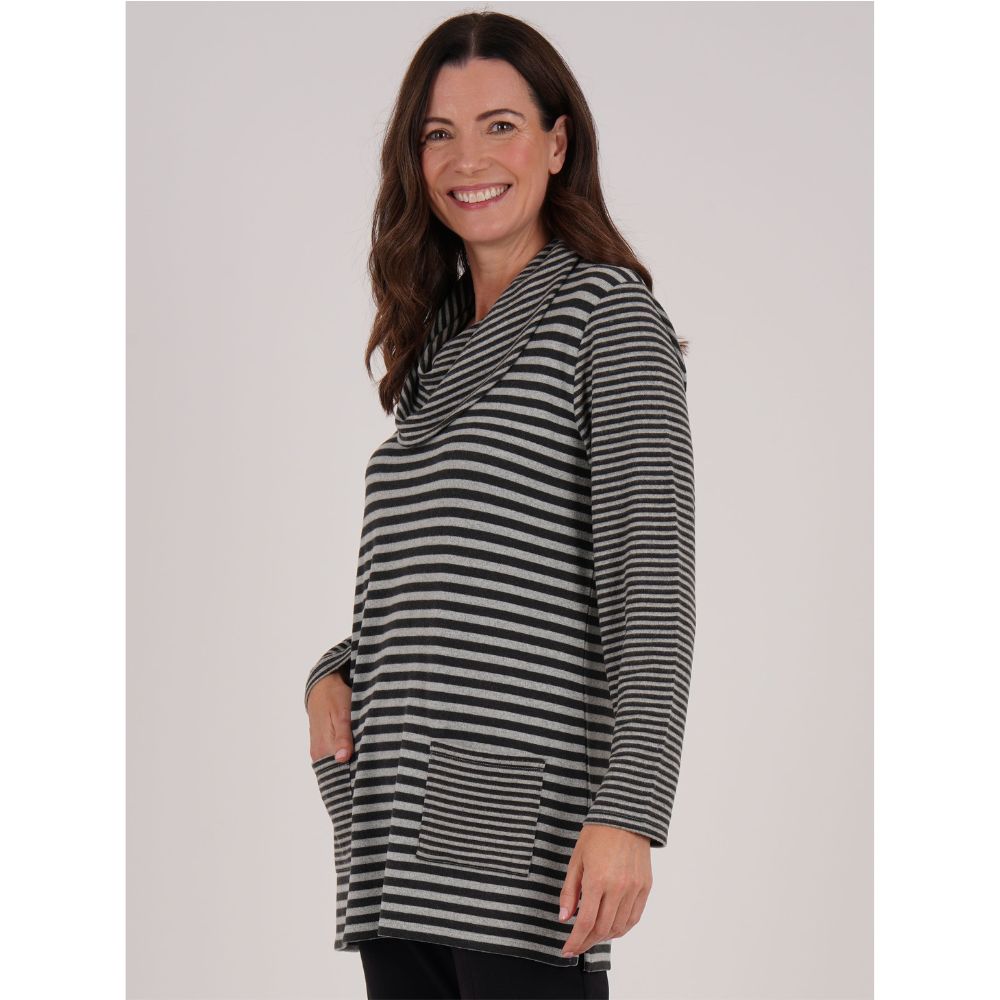 TIGI Contrast Stripe Tunic Long Sleeve Top - Mint Green