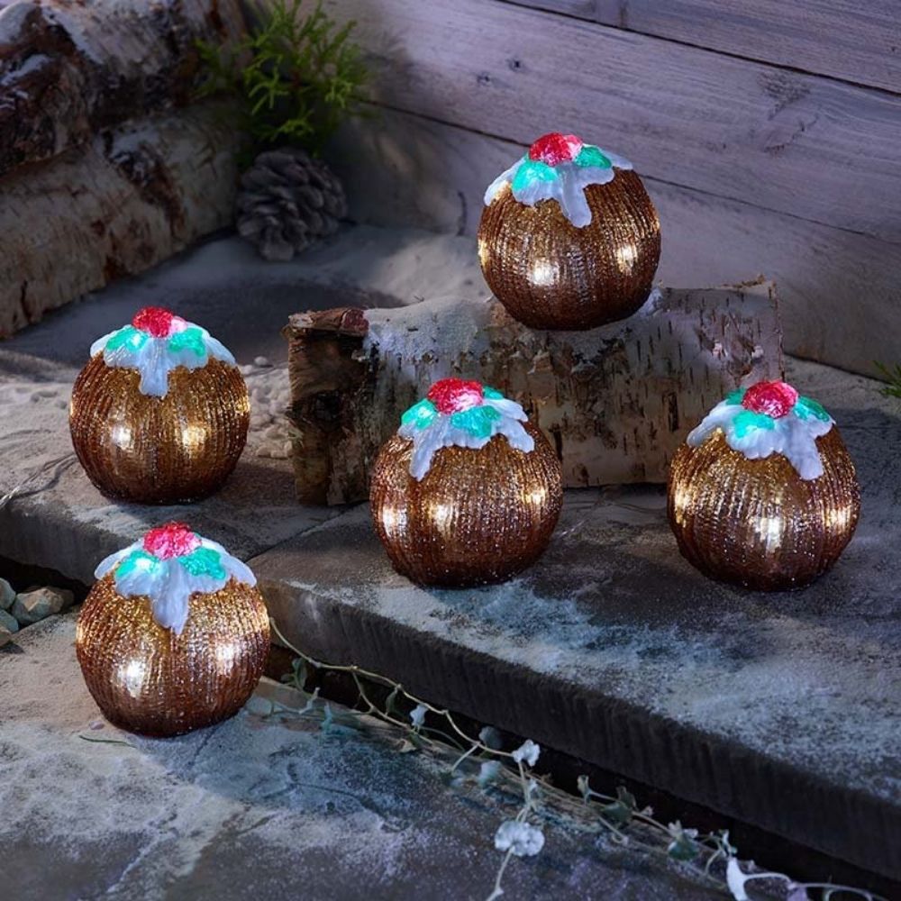 Three Kings 8.5cm LED Inlit Ice Christmas Puds - Set Of 5