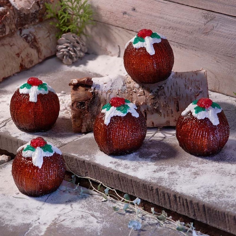 Three Kings 8.5cm LED Inlit Ice Christmas Puds - Set Of 5