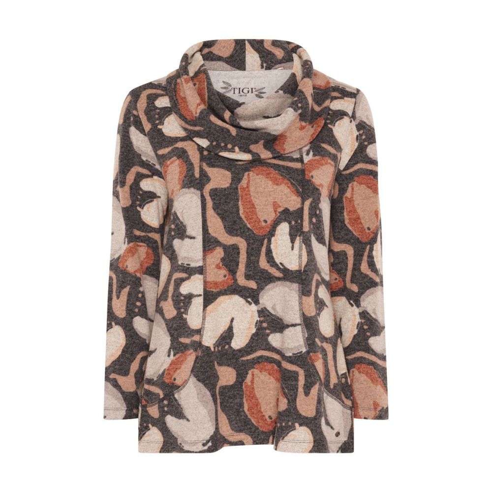 Tigi Abstract Leaf Tunic Top - Grey/Orange
