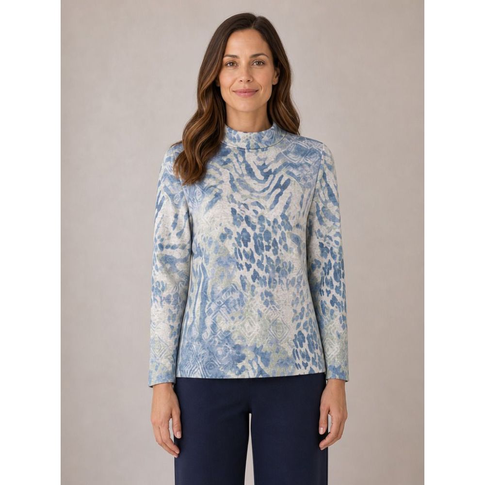 Tigi Abstract Print Roll-Neck Top - Blue