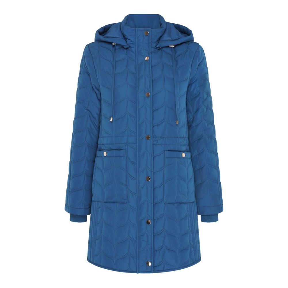 Tigi Cerulean Hooded Quilted Long Coat - Blue
