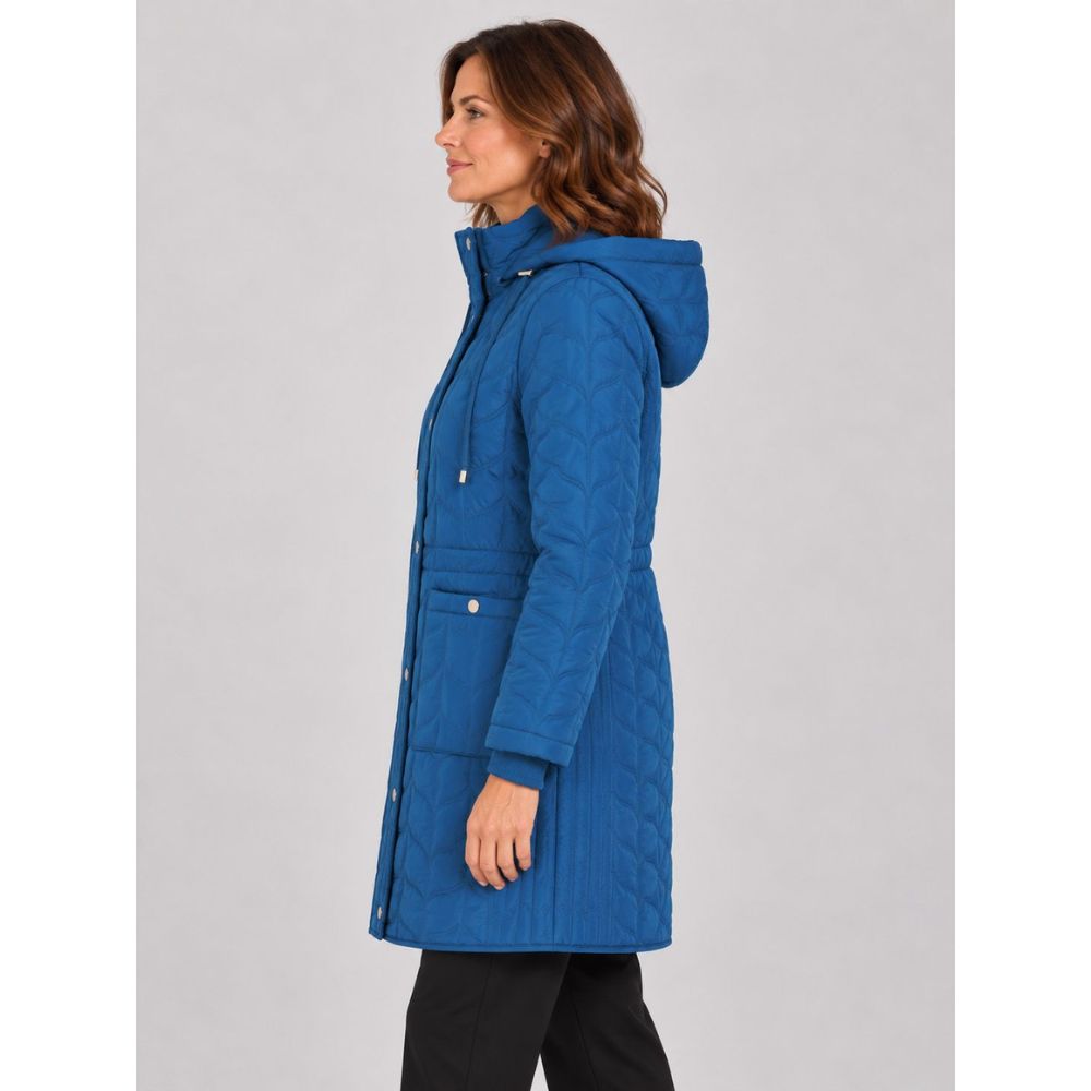 Tigi Cerulean Hooded Quilted Long Coat - Blue