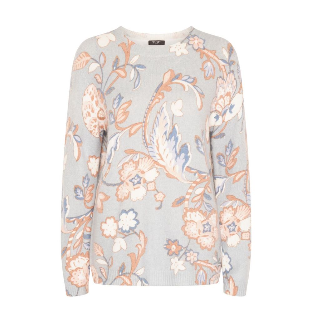 Tigi Crew Neck Floral Squiggle Jumper - Light Blue