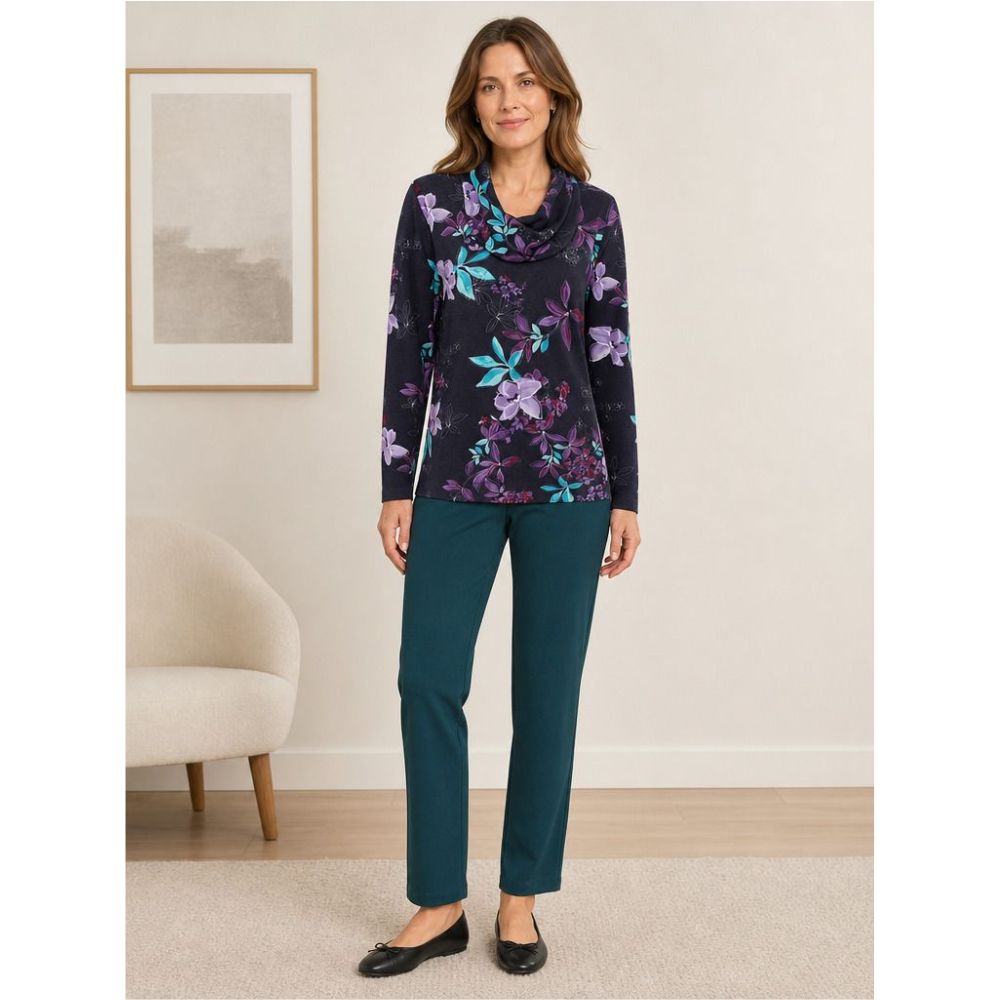 Tigi Dark Lily Print Cowl Neck - Navy/Purple