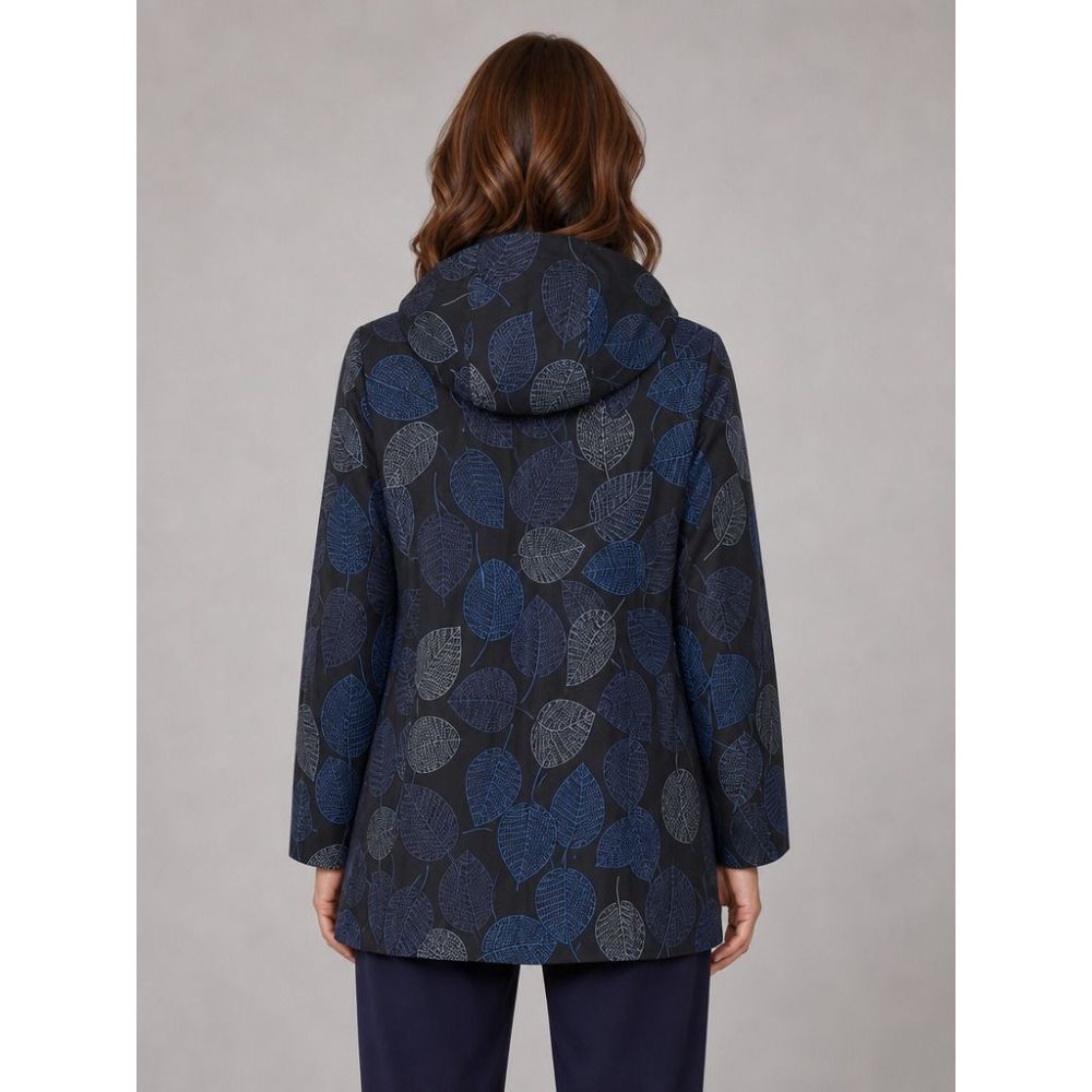 Tigi Leaf Print Long Coat - Blue