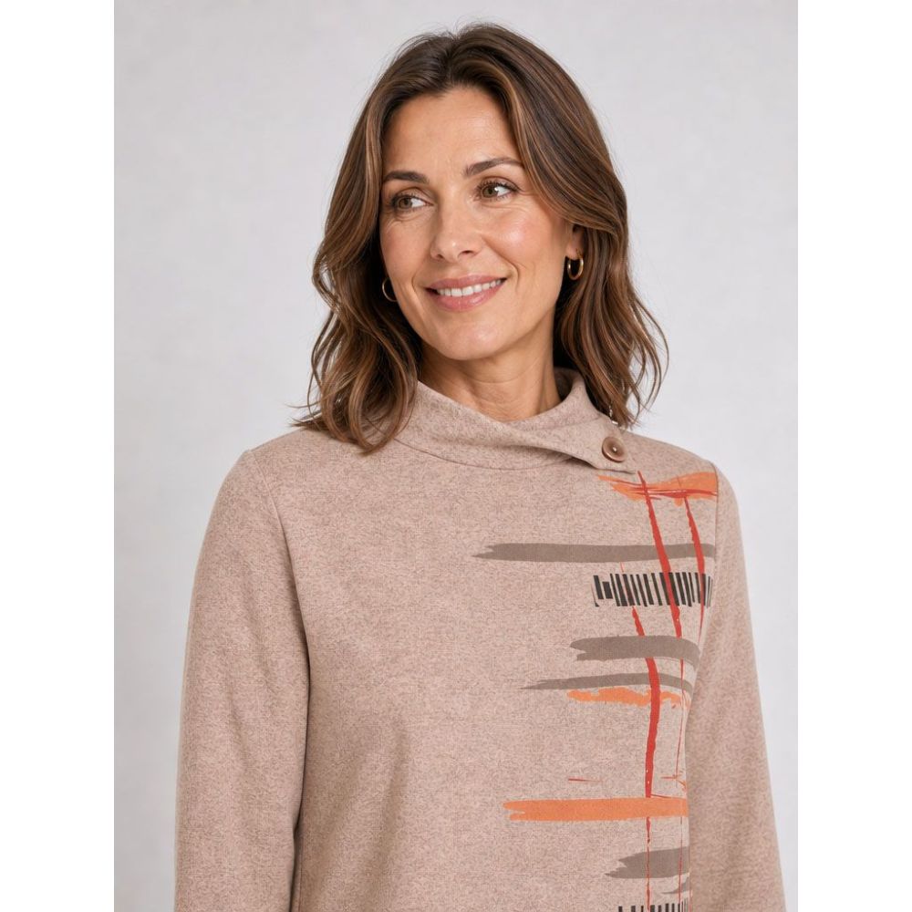 Tigi Lines Split Cowl Neck Top - Almond