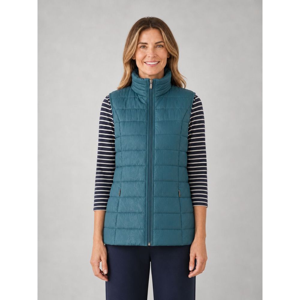 Tigi Padded Embossed Leaf Zip Gilet - Turquoise