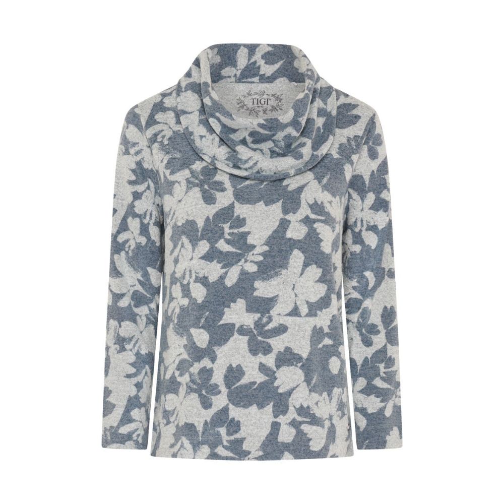 Tigi Patchwork Floral Cowl Neck Top - Blue