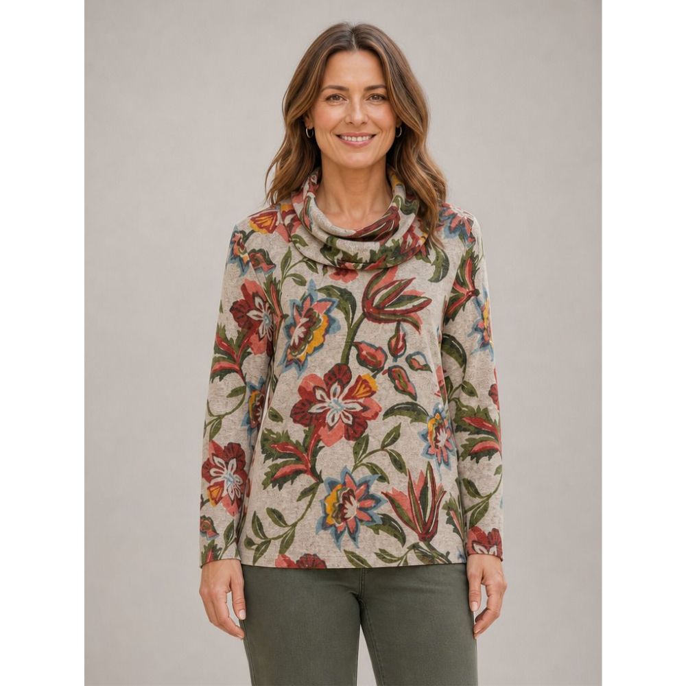 Tigi Persian Floral Cowl Neck Top - Grey