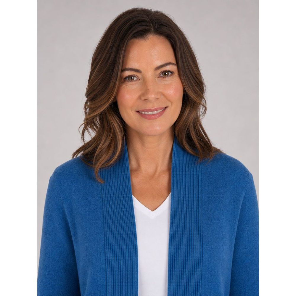 Tigi Rib Detail Open Cardigan - Blue